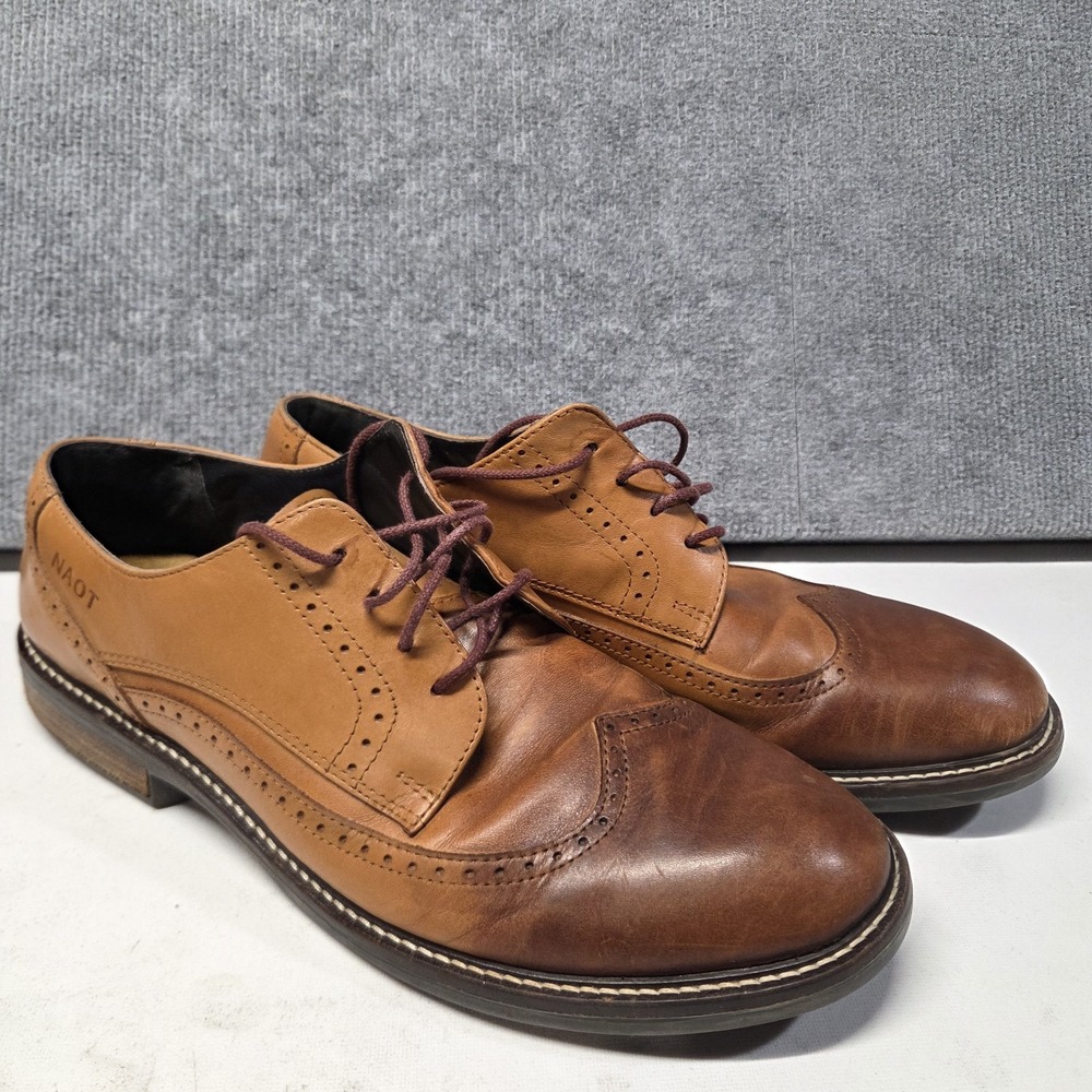 Naot Men's Handcrafted Magnate Cognac Brandy Leather Wingtip Shoe EU 45 US 12